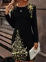 Women Christmas Autumn Dress Crew Neck Long Sleeve H-Line Dress