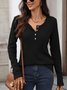 Casual Plain V Neck Long Sleeve T-shirt