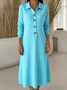 Women Plain Autumn Dress Shawl Collar Long Sleeve H-Line Dress