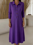 Women Plain Autumn Dress Shawl Collar Long Sleeve H-Line Dress