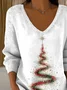 Casual Christmas V Neck Long Sleeve T-shirt