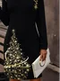 Women Christmas Autumn Dress Crew Neck Long Sleeve H-Line Dress
