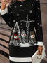 Women Christmas Autumn Dress Crew Neck Long Sleeve H-Line Dress