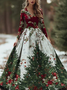 Women Christmas Spring/Fall Dress V Neck Long Sleeve A-Line Dress