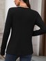 Casual Plain V Neck Long Sleeve T-shirt