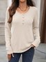 Casual Plain V Neck Long Sleeve T-shirt