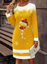 Women Christmas Autumn Dress Crew Neck Long Sleeve H-Line Dress
