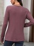 Casual Plain V Neck Long Sleeve T-shirt