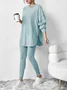Women Plain Embossed Two-Piece Set Daily Long Sleeve Casual Spring/Fall Top With Pants Matching Set