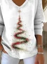 Casual Christmas V Neck Long Sleeve T-shirt