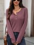 Casual Plain V Neck Long Sleeve T-shirt