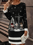 Women Christmas Autumn Dress Crew Neck Long Sleeve H-Line Dress