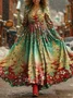Women Christmas Spring/Fall Dress V Neck Long Sleeve A-Line Dress