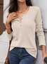 Casual Plain V Neck Long Sleeve T-shirt