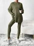 Women Plain Embossed Two-Piece Set Daily Long Sleeve Casual Spring/Fall Top With Pants Matching Set