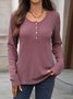 Casual Plain V Neck Long Sleeve T-shirt