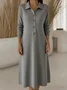 Women Plain Autumn Dress Shawl Collar Long Sleeve H-Line Dress