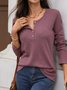 Casual Plain V Neck Long Sleeve T-shirt