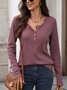 Casual Plain V Neck Long Sleeve T-shirt