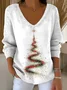 Casual Christmas V Neck Long Sleeve T-shirt