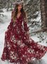 Women Christmas Spring/Fall Dress V Neck Long Sleeve A-Line Dress