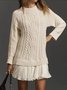Women Geometric Autumn Jacquard Dress Crew Neck Long Sleeve Sweater A-Line Dress