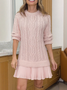 Women Geometric Autumn Jacquard Dress Crew Neck Long Sleeve Sweater A-Line Dress