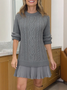 Women Geometric Autumn Jacquard Dress Crew Neck Long Sleeve Sweater A-Line Dress