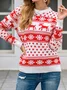 Women Snowflake Long Sleeve Comfy Casual Printing Sweater