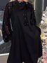 Women Plain Spring/Fall Split Joint Dress Crew Neck Long Sleeve Sequin A-Line Dress
