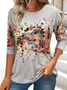 Vintage Floral Printing Crew Neck Long Sleeve T-shirt