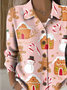 Women Christmas Snowman Long Sleeve Comfy Vintage Printing Cardigan