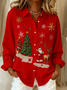 Shirt Collar Regular Sleeve Long Sleeve Santa Claus Buckle Regular Loose Button Up Shirt Shirt For Women
