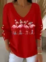 Casual Christmas V Neck Long Sleeve T-shirt