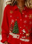 Shirt Collar Regular Sleeve Long Sleeve Santa Claus Buckle Regular Loose Button Up Shirt Shirt For Women