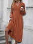 Women Floral Balloon Sleeve Spring/Fall Dress V Neck Long Sleeve A-Line Dress
