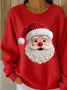 Casual Crew Neck Santa Claus Sweatshirt Printing