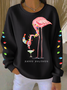 Casual Crew Neck Flamingo Sweatshirt Printing