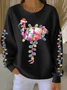Casual Crew Neck Flamingo Sweatshirt Printing