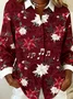 Shawl Collar Long Sleeve Christmas Regular Loose Shirt For Women