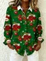 Shawl Collar Long Sleeve Christmas Regular Loose Shirt For Women