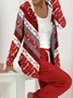 Women Abstract Printing Two-Piece Set Daily Long Sleeve Casual Spring/Fall Coat With Pants Matching Set