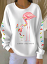 Casual Crew Neck Flamingo Sweatshirt Printing