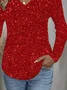 Casual Christmas V Neck Long Sleeve T-shirt
