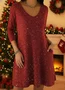 Women Christmas Spring/Fall Printing Dress V Neck Long Sleeve T-Shirt Dress H-Line Dress