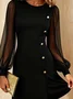 Women Plain Spring/Fall Dress Crew Neck Long Sleeve A-Line Dress