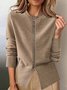 Women Plain Long Sleeve Comfy Urban Buttoned Sweater