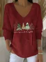 Casual Christmas V Neck Long Sleeve T-shirt