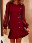 Women Plain Spring/Fall Dress Crew Neck Long Sleeve A-Line Dress