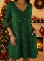 Women Christmas Spring/Fall Printing Dress V Neck Long Sleeve T-Shirt Dress H-Line Dress